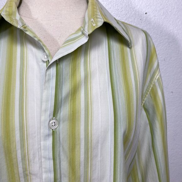 INC International Concepts Woman Shirt Blouse Large Green Stripes Cotton Western - Picture 4 of 9
